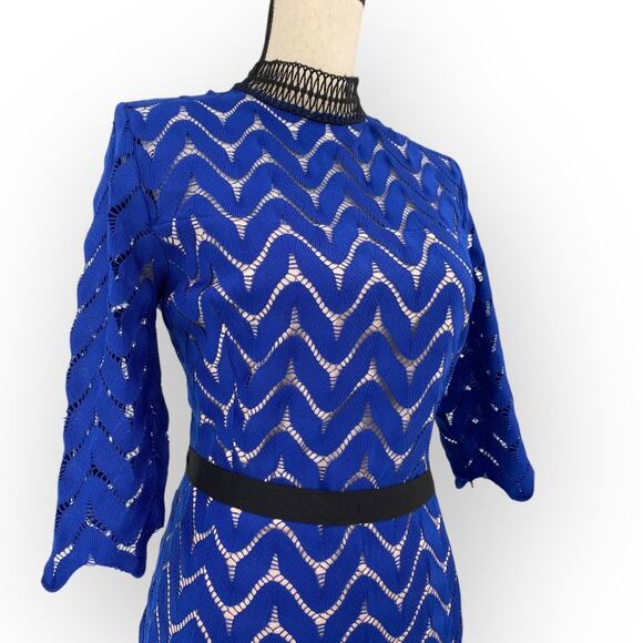 Jax Black Label Chevron Knit Illusion Midi Dress Cobalt Blue 14 - Picture 10 of 16